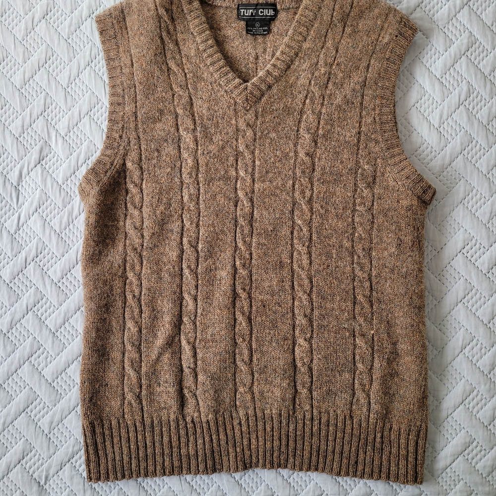Men's Brown Cable Knit V-Neck Sweater Vest